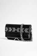 Clutch Rock Strap - Clutch aus schwarzem genarbtem Leder mit Nieten