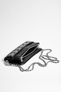 Clutch Rock Strap - Clutch aus schwarzem genarbtem Leder mit Nieten
