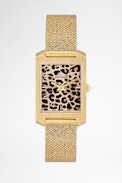 Leopard Printed Timeline Watch - Gold steel women's watch