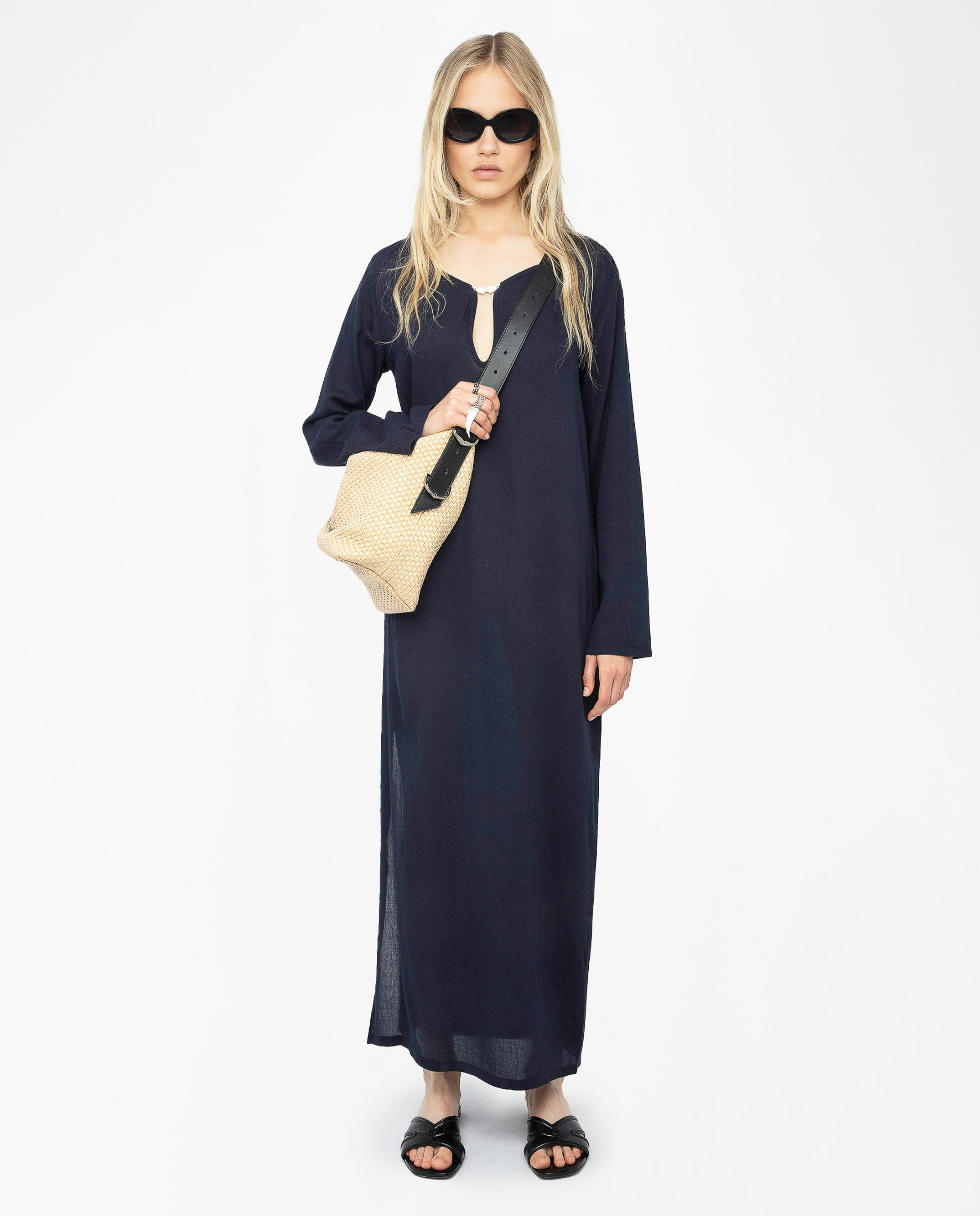 Delia Dress - Long dress with long sleeves and wing fastenings.