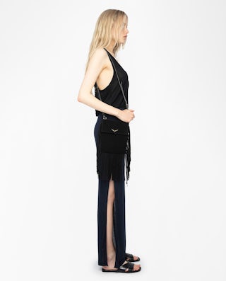 Giada Asymmetric Long Slit Skirt - Long slit skirt with elastic waistband.
