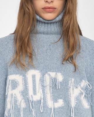 Mora Wool Rock Sweater - High neck sweater with love embroidery on front.