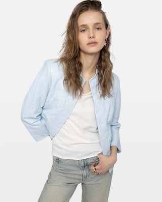 Veryn Crinkle Leather Blazer - Buttonless crinkle leather blazer.