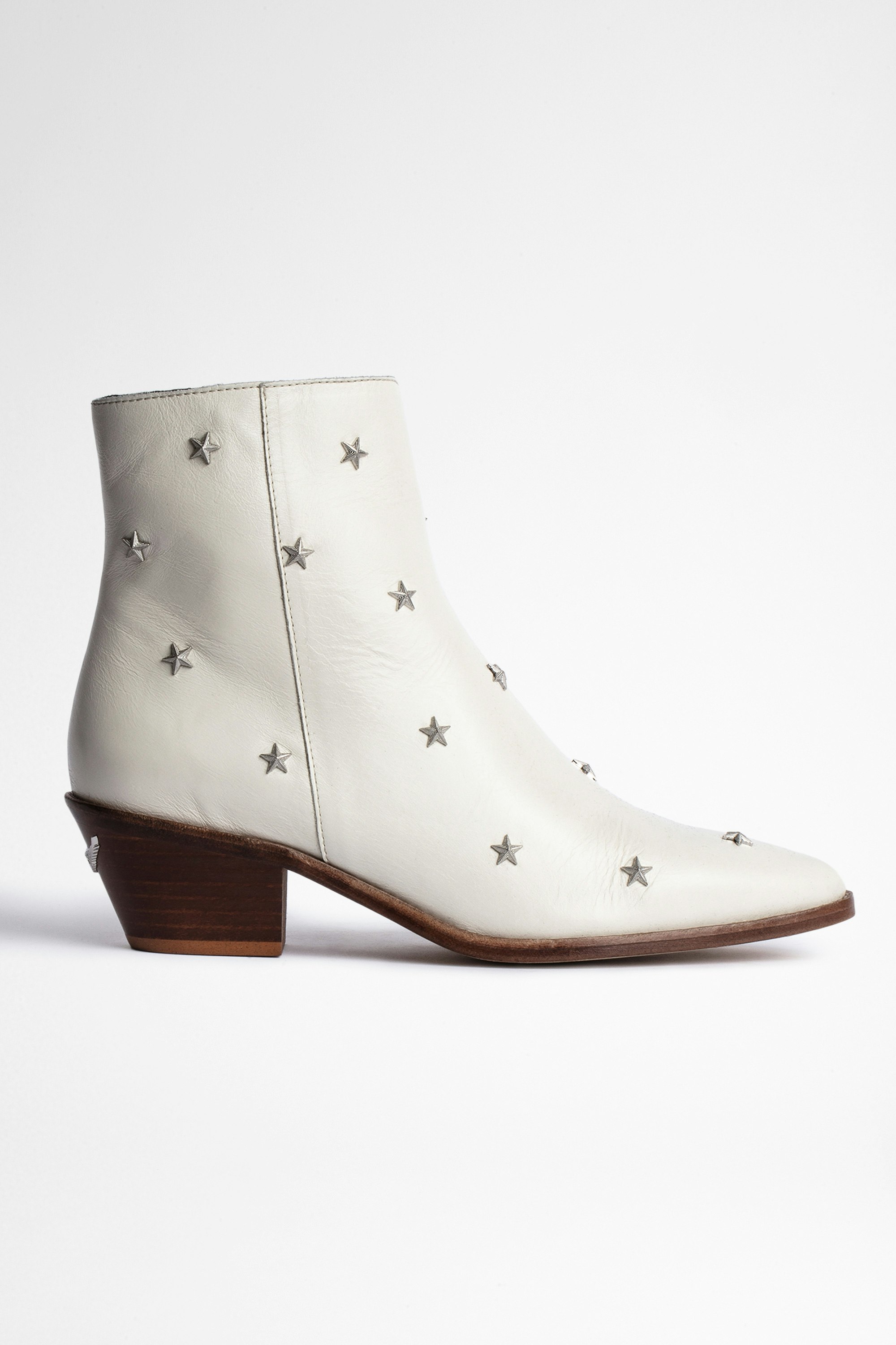 Tyler Boots Women's ecru leather boots with silver star studs