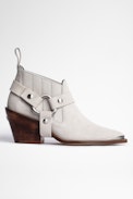N’Dricks Ankle Boots - Women’s low cognac suede ankle boots with strap