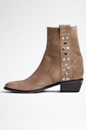 Pilar High Suede Ankle Boots Leather - Women's beige suede boots with silver studs