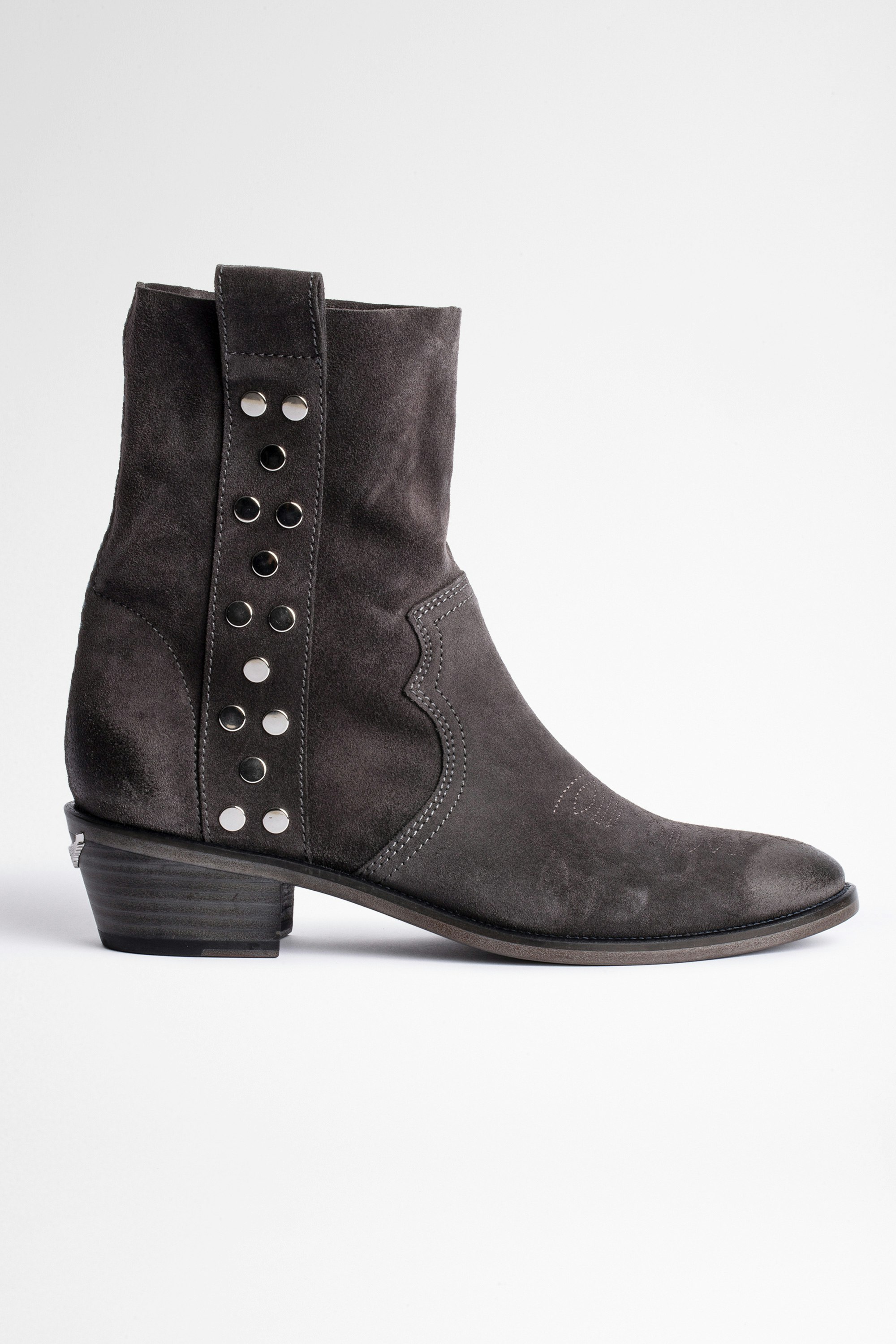 Pilar High Suede Ankle Boots Leather Women's dark grey suede boots with silver studs