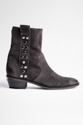 Pilar High Suede Ankle Boots Leather - Women's dark grey suede boots with silver studs