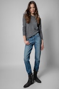Pilar High Suede Ankle Boots Leather - Women's dark grey suede boots with silver studs
