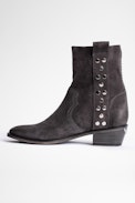 Pilar High Suede Ankle Boots Leather - Women's dark grey suede boots with silver studs
