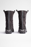 Pilar High Suede Ankle Boots Leather - Women's dark grey suede boots with silver studs