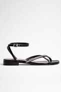 Sandali Rockzy Pelle - Sandali bassi in pelle nera con cinturini a catena donna
