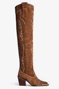 Cara High Boots - Women's cognac suede high boots. Buying this product, you support a responsible leather production through Leather Working Group.