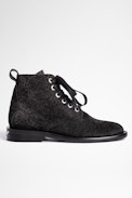 Botines Laureen Leo Cuero - Botines de mujer de ante gris con estampado de leopardo