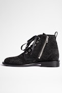 Botines Laureen Leo Cuero - Botines de mujer de ante gris con estampado de leopardo