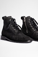 Botines Laureen Leo Cuero - Botines de mujer de ante gris con estampado de leopardo