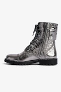 Botines Joe Vintage Metal - Botines de media caña de piel vintage plateada para mujer