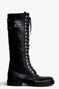 Botines Joe - Botines altos de piel negra para mujer
