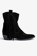 Pilar High Suede Leather Ankle Boots - Black suede ankle boots with fringing