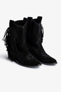 Pilar High Suede Leather Ankle Boots - Black suede ankle boots with fringing