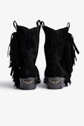 Pilar High Suede Leather Ankle Boots - Black suede ankle boots with fringing