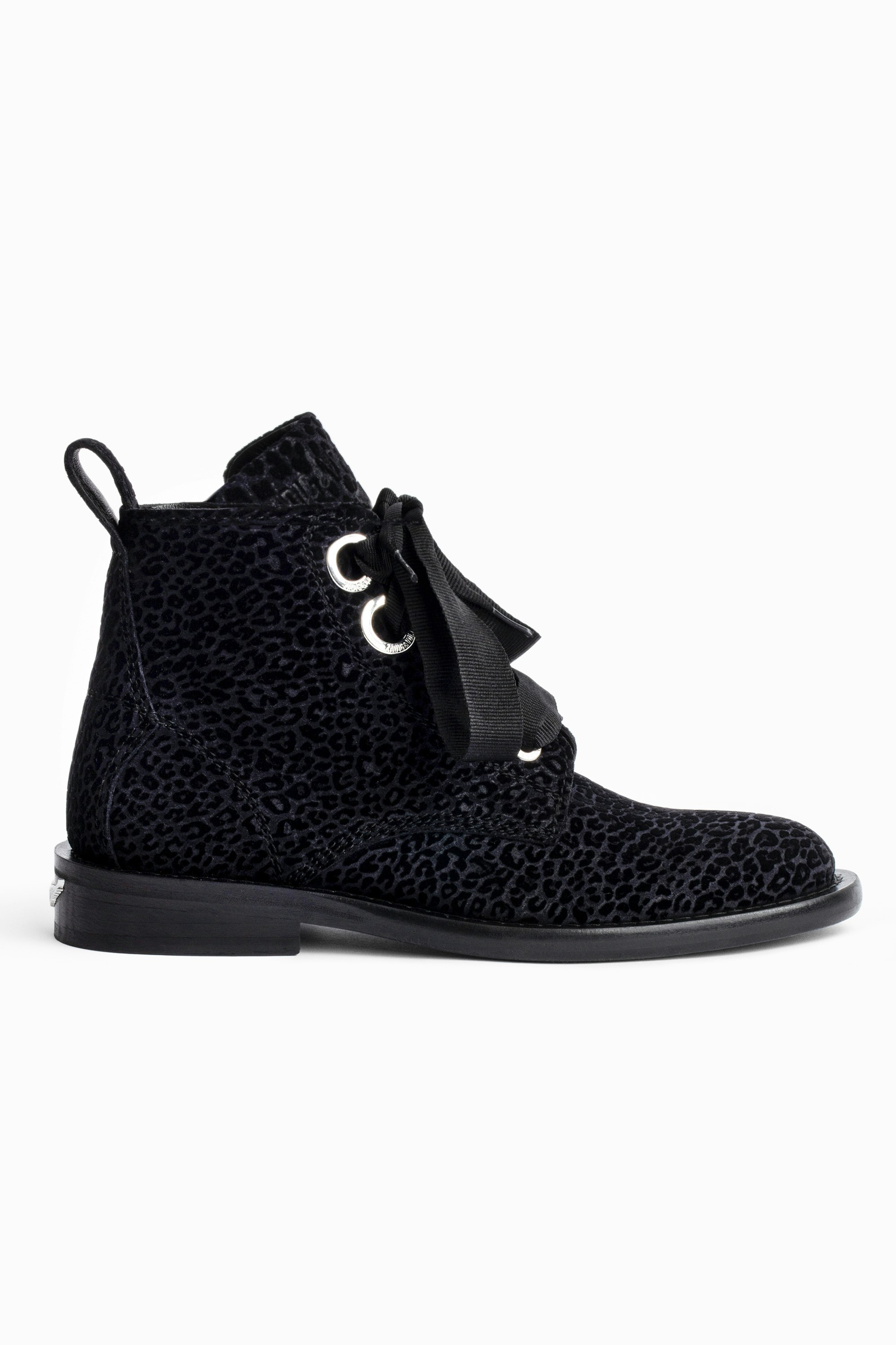 Laureen Leo Ankle Boots - Women’s navy blue suede ankle boots with leopard motifs