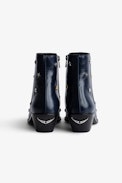 Tyler Vintage Patent Boots - Women’s blue leather ankle boots with star studs.