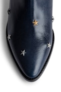Tyler Vintage Patent Boots - Women’s blue leather ankle boots with star studs.