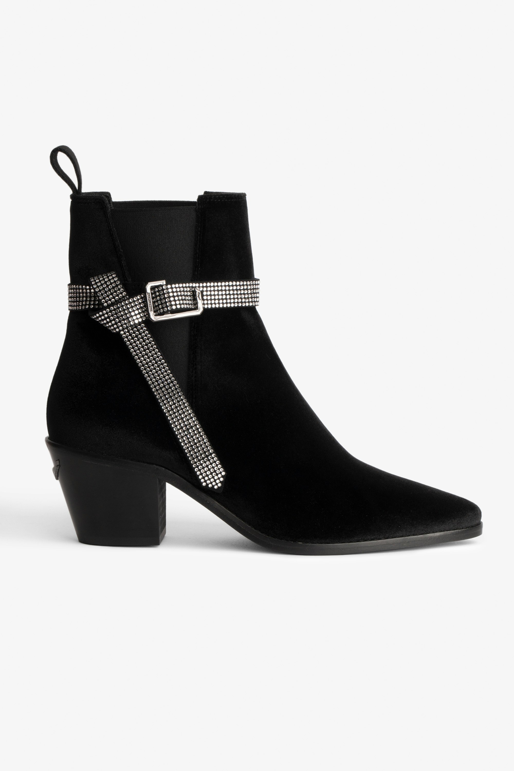 Tyler Ankle Boots Women’s black suede ankle boots with Swarovski® rhinestones.