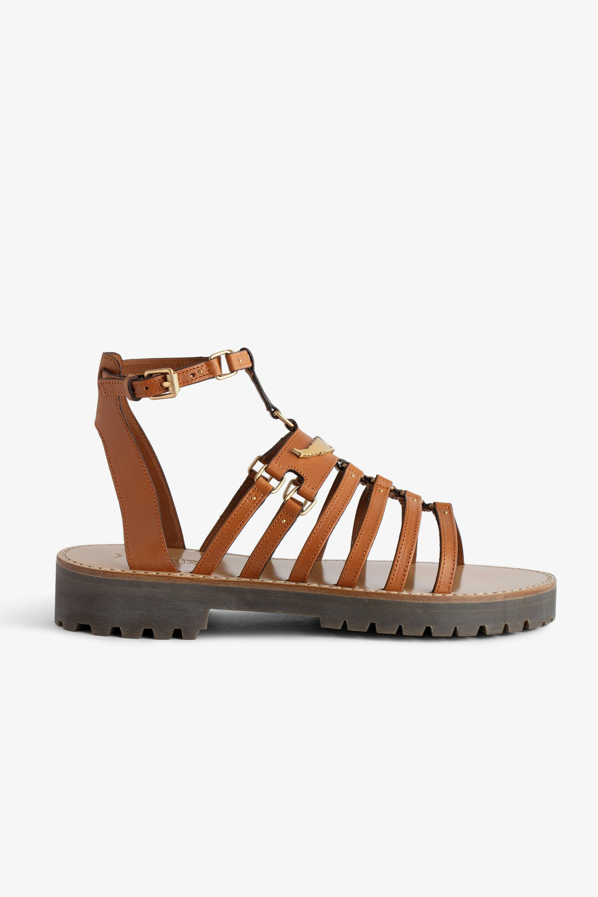 Joe Sandals - Brown vegetable-tanned leather sandals with straps, adjustable buckle and wings charm.