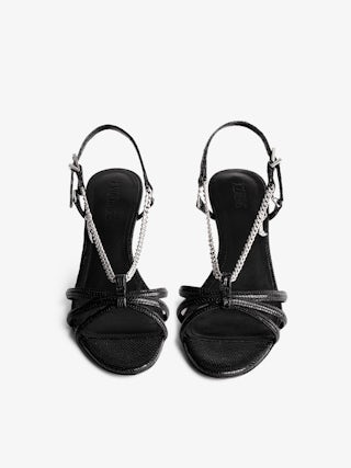Sleepless Sandals - Embossed leather sandals with straps and chains.