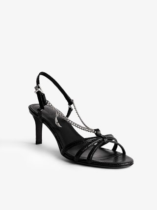 Sleepless Sandals - Embossed leather sandals with straps and chains.
