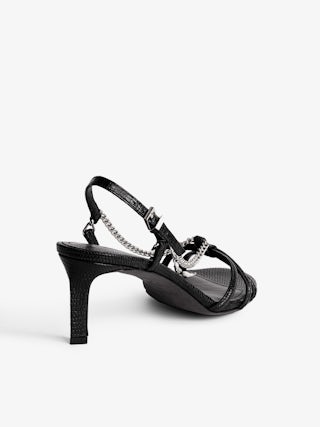 Sleepless Sandals - Embossed leather sandals with straps and chains.