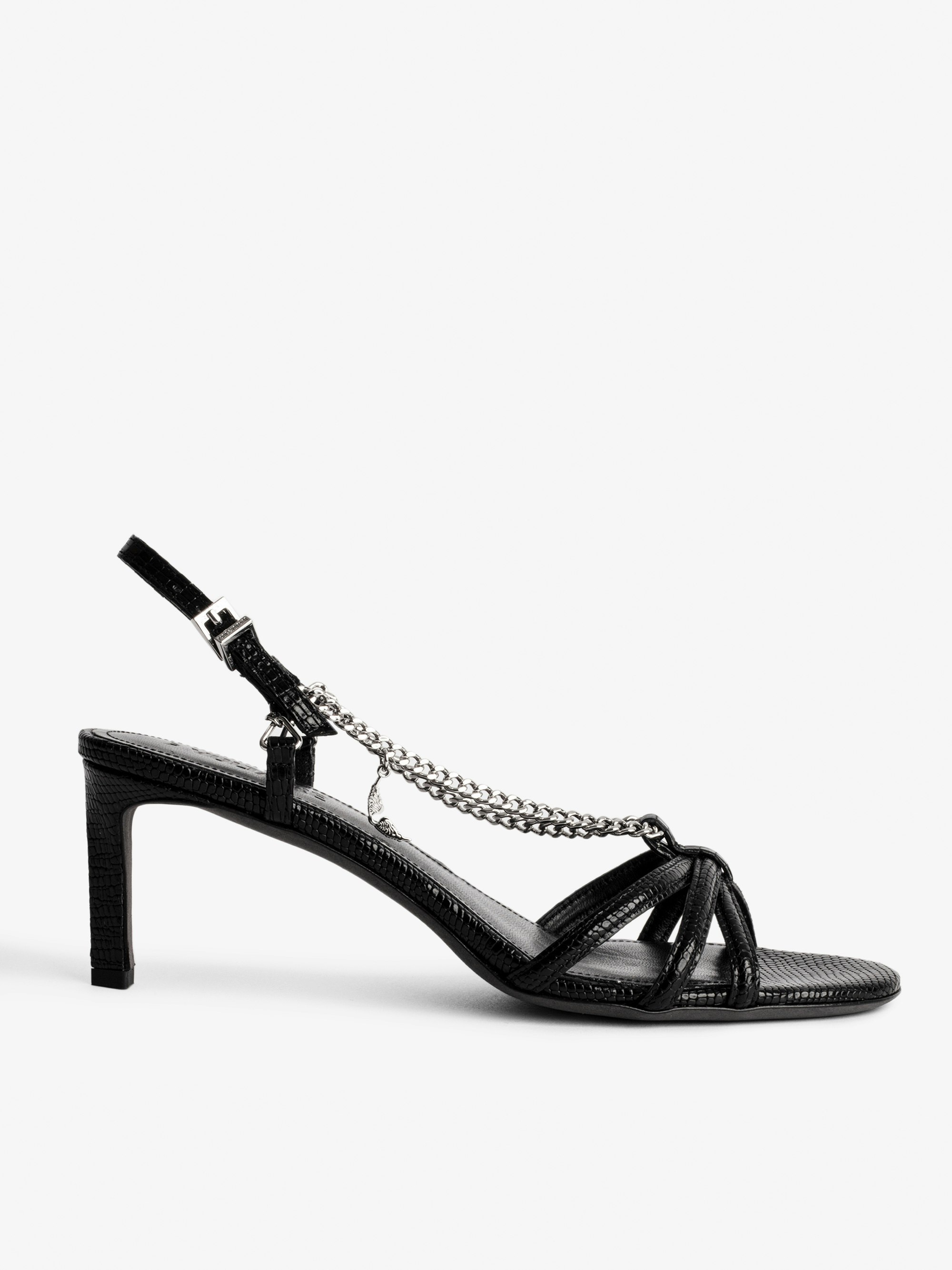 Sandals Sleepless - Embossed leather sandals with straps and chains.
