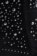 Santa Dream Studs High Boots - Women’s black suede knee-high boots with silver-tone studs and topstitching