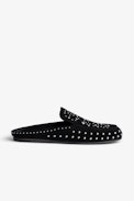 Mules Sleeper - Mules en cuir suédé noir ornées de clous argentés et surpiqûres Femme
