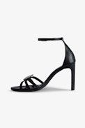 Amee Wing Court Shoes - Women’s black iguana-embossed leather court shoes with straps and diamanté wings charm.