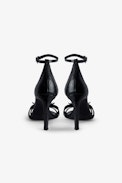 Amee Wing Court Shoes - Women’s black iguana-embossed leather court shoes with straps and diamanté wings charm.