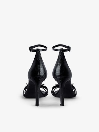 Amee Wing Court Shoes - Pumps in black embossed leather with iguana effect, straps and wing charm with rhinestones.