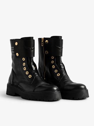 Joe Boots - Women's laceless combat boots with gold toned hardware.