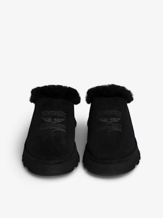 Teddy Shearling Mules - Mules in suede and shearling adorned with signature embroideries.