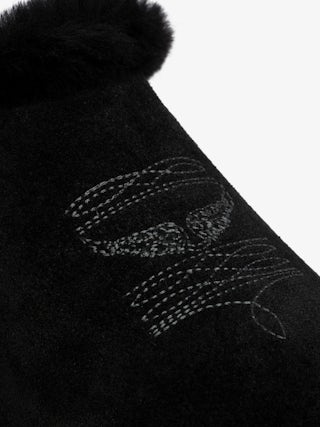 Teddy Shearling Mules - Mules in suede and shearling adorned with signature embroideries.
