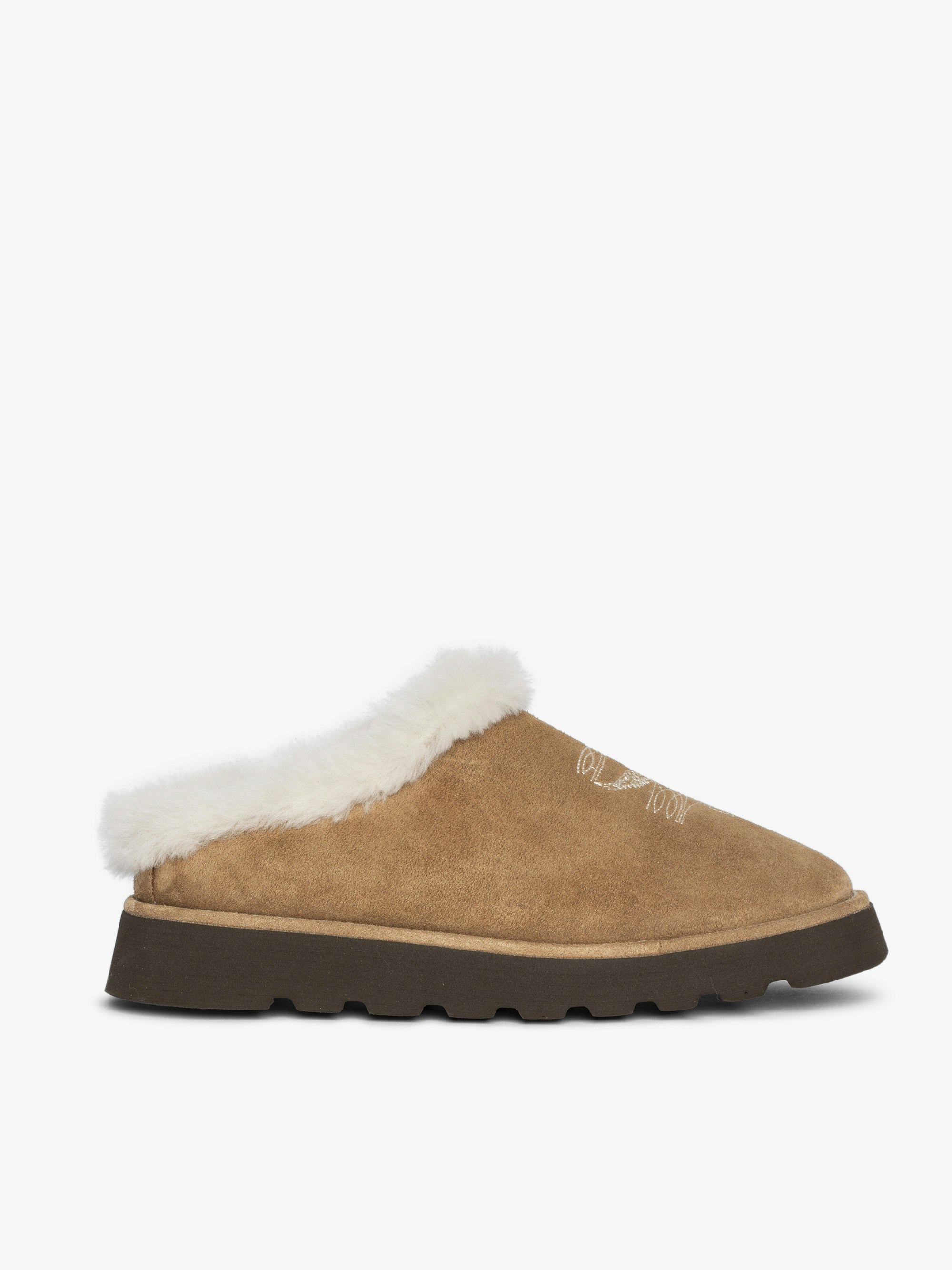 Teddy Shearling Mules - Suede and shearling mules adorned with signature embroideries.