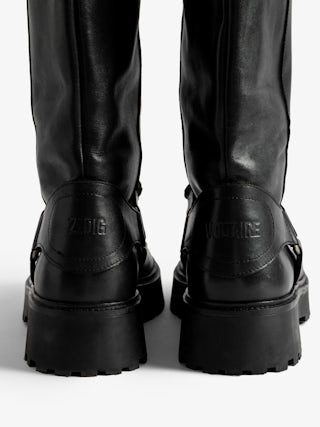 Angie Ankle Boots - Biker-inspired leather ankle boots with harness adorned with chain details.