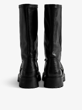 Angie Ankle Boots - Biker-inspired leather ankle boots with harness adorned with chain details.