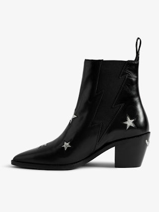 Tyler Stars Vintage Patent Ankle Boots - Ankle boots in vintage-effect leather adorned with stars and a lightning-shaped elastic.