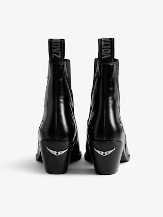 Tyler Stars Vintage Patent Ankle Boots - Ankle boots in vintage-effect leather adorned with stars and a lightning-shaped elastic.