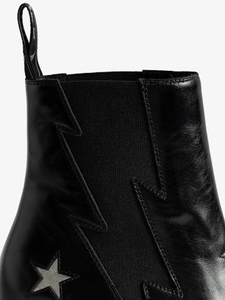 Tyler Stars Vintage Patent Ankle Boots - Ankle boots in vintage-effect leather adorned with stars and a lightning-shaped elastic.