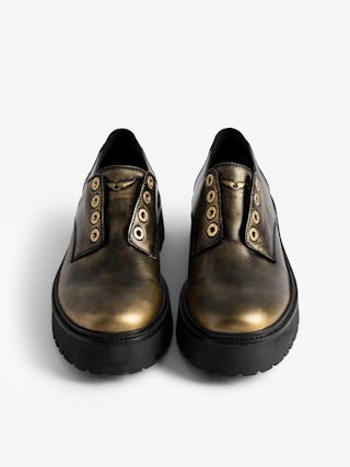 Joe Derby Shoe - Laceless Derby shoes in brush off leather.