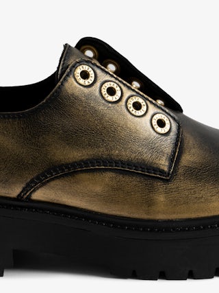 Joe Derby Shoe - Laceless Derby shoes in brush off leather.